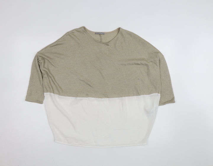 Zara Women Beige Colourblock Relaxed Knit Chiffon Blouse M