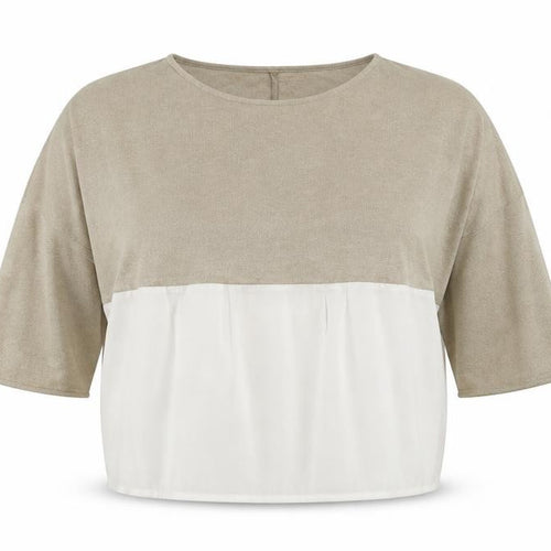 Zara Women Beige Colourblock Relaxed Knit Chiffon Blouse M