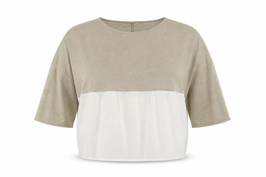 Zara Women Beige Colourblock Relaxed Knit Chiffon Blouse M