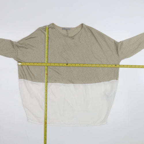 Zara Women Beige Colourblock Relaxed Knit Chiffon Blouse M