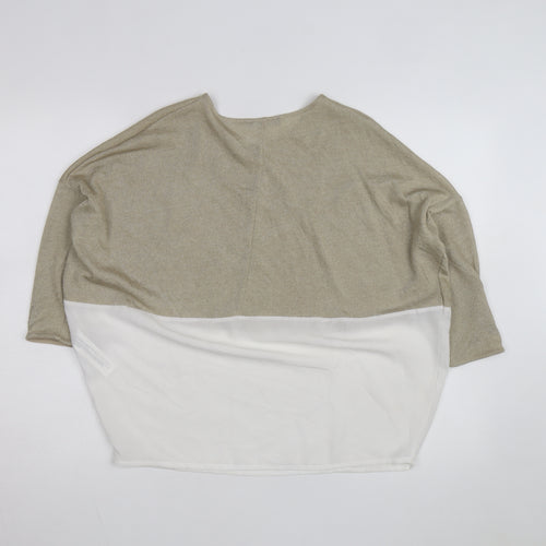 Zara Women Beige Colourblock Relaxed Knit Chiffon Blouse M