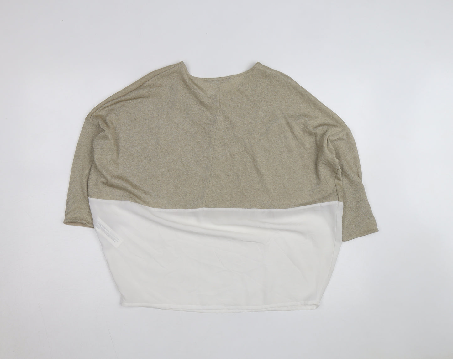 Zara Women Beige Colourblock Relaxed Knit Chiffon Blouse M