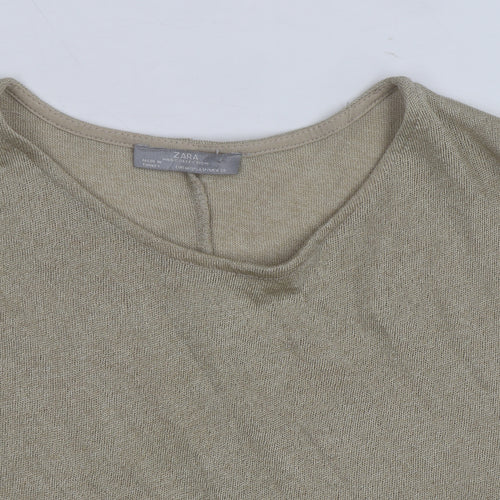 Zara Women Beige Colourblock Relaxed Knit Chiffon Blouse M