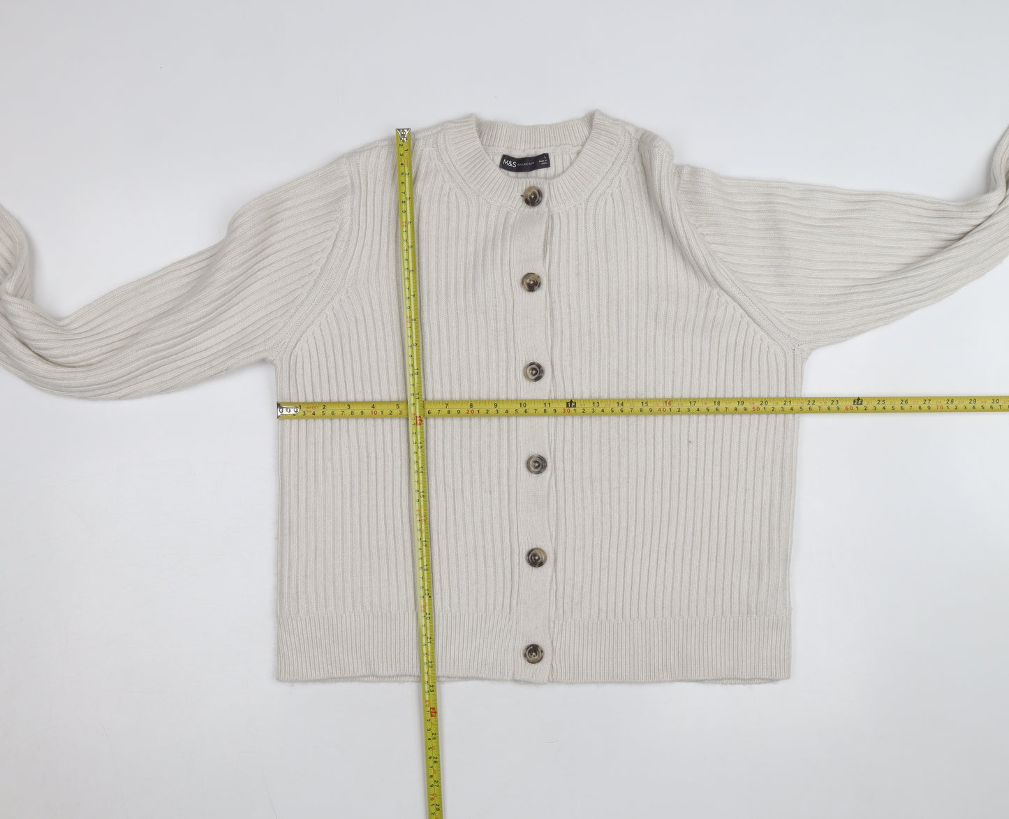 Marks and Spencer Women Beige Cotton Knit Cardigan L