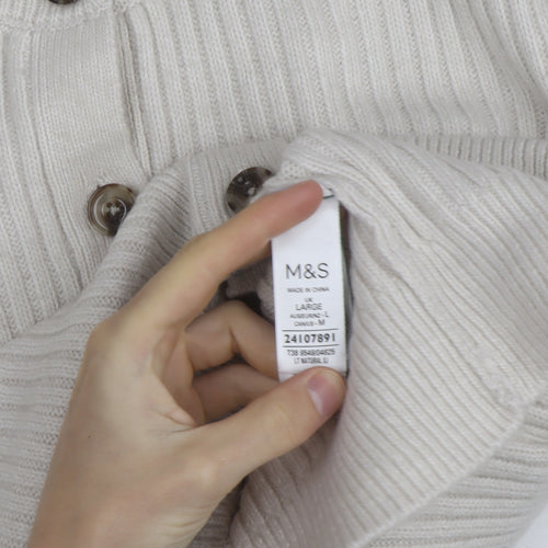 Marks and Spencer Women Beige Cotton Knit Cardigan L