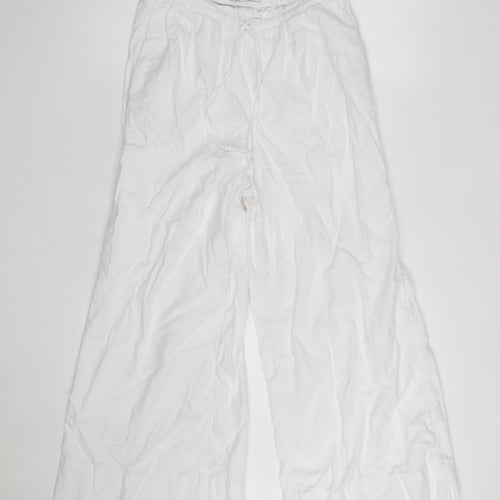 Marks and Spencer Women's White Linen Wide-Leg Trousers Size 8 Short