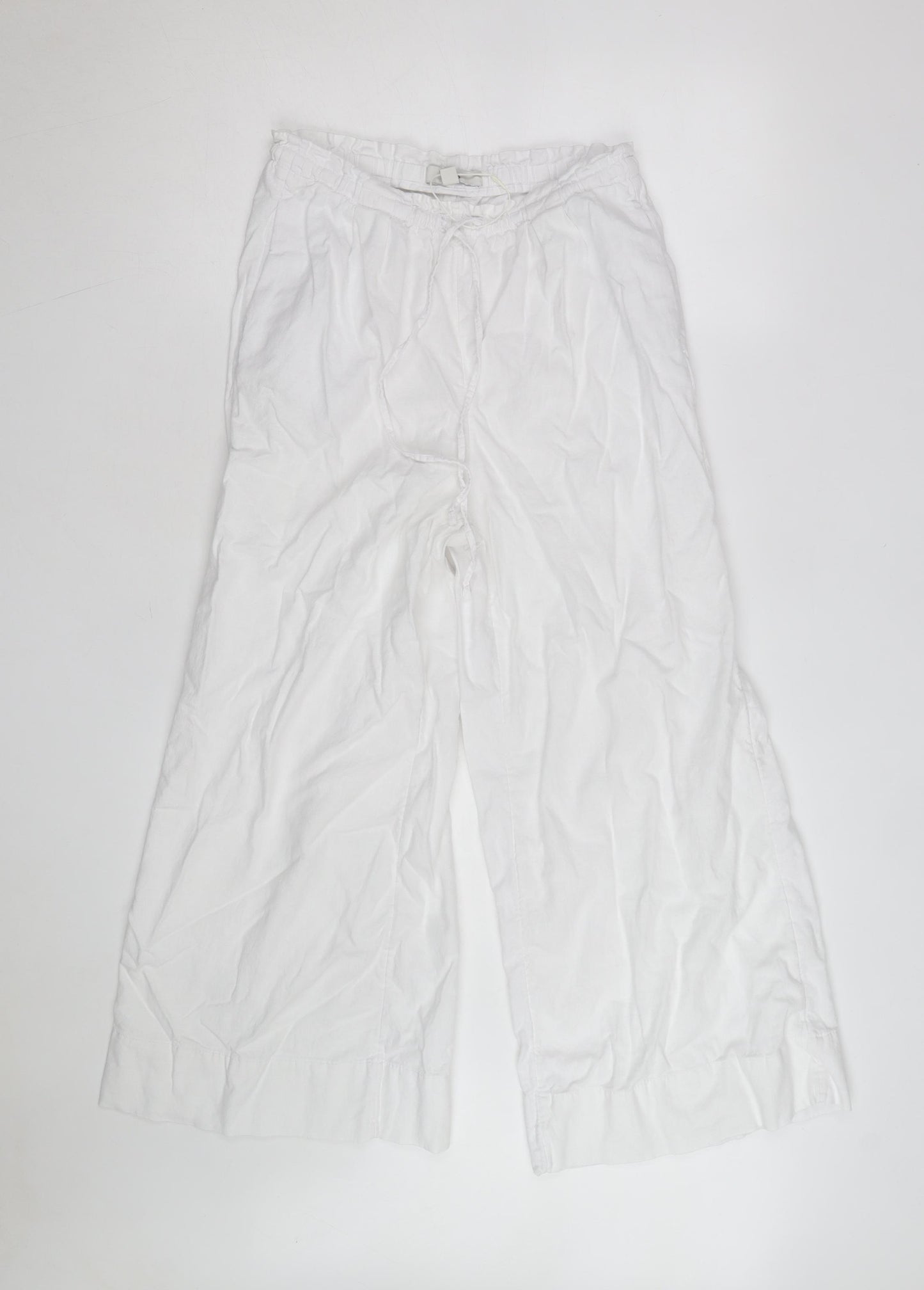 Marks and Spencer Women's White Linen Wide-Leg Trousers Size 8 Short