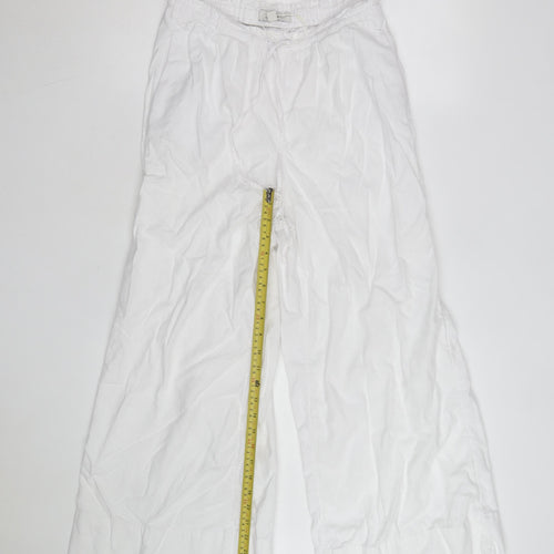 Marks and Spencer Women's White Linen Wide-Leg Trousers Size 8 Short