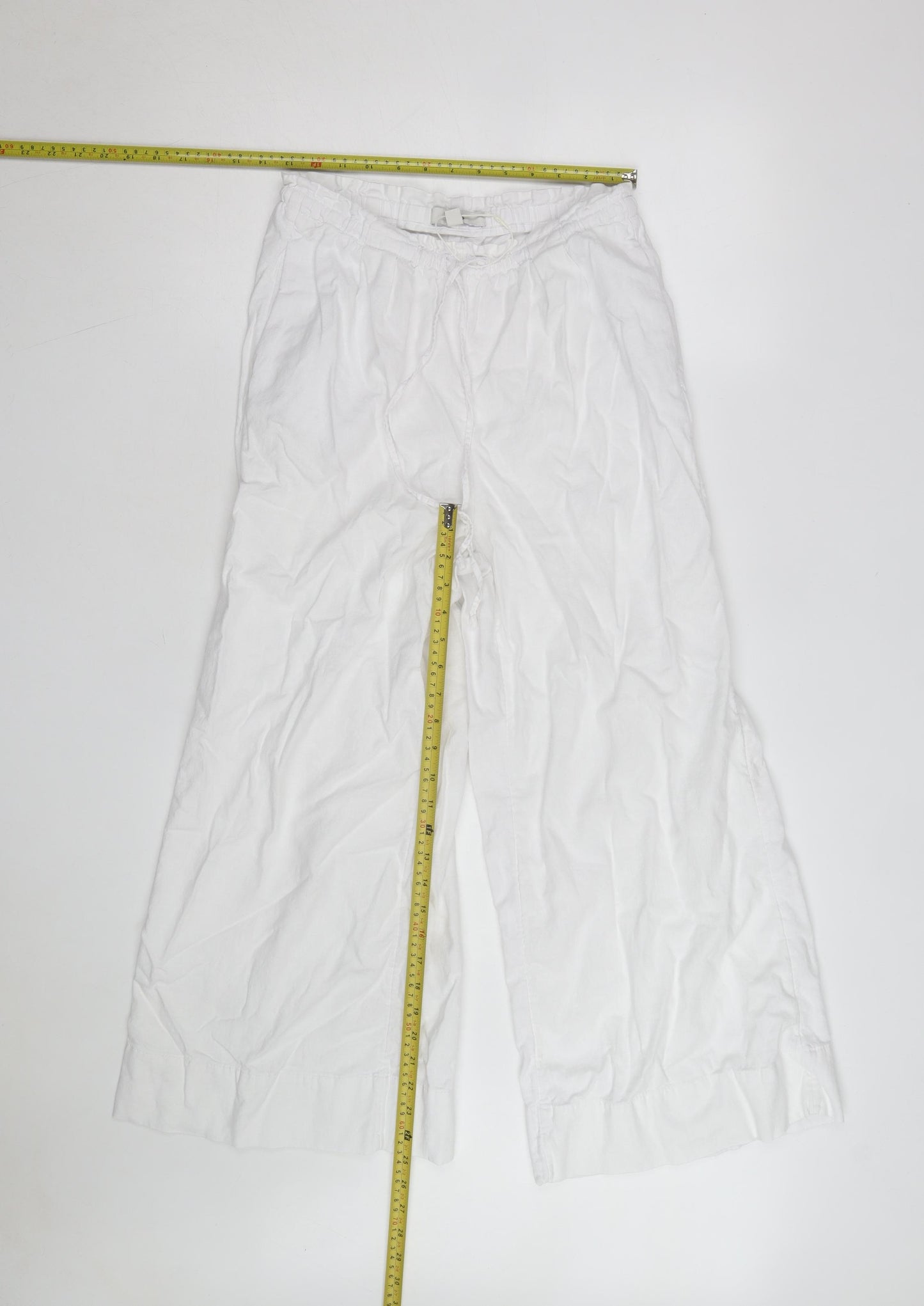 Marks and Spencer Women's White Linen Wide-Leg Trousers Size 8 Short