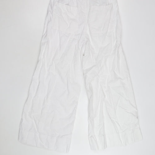 Marks and Spencer Women's White Linen Wide-Leg Trousers Size 8 Short