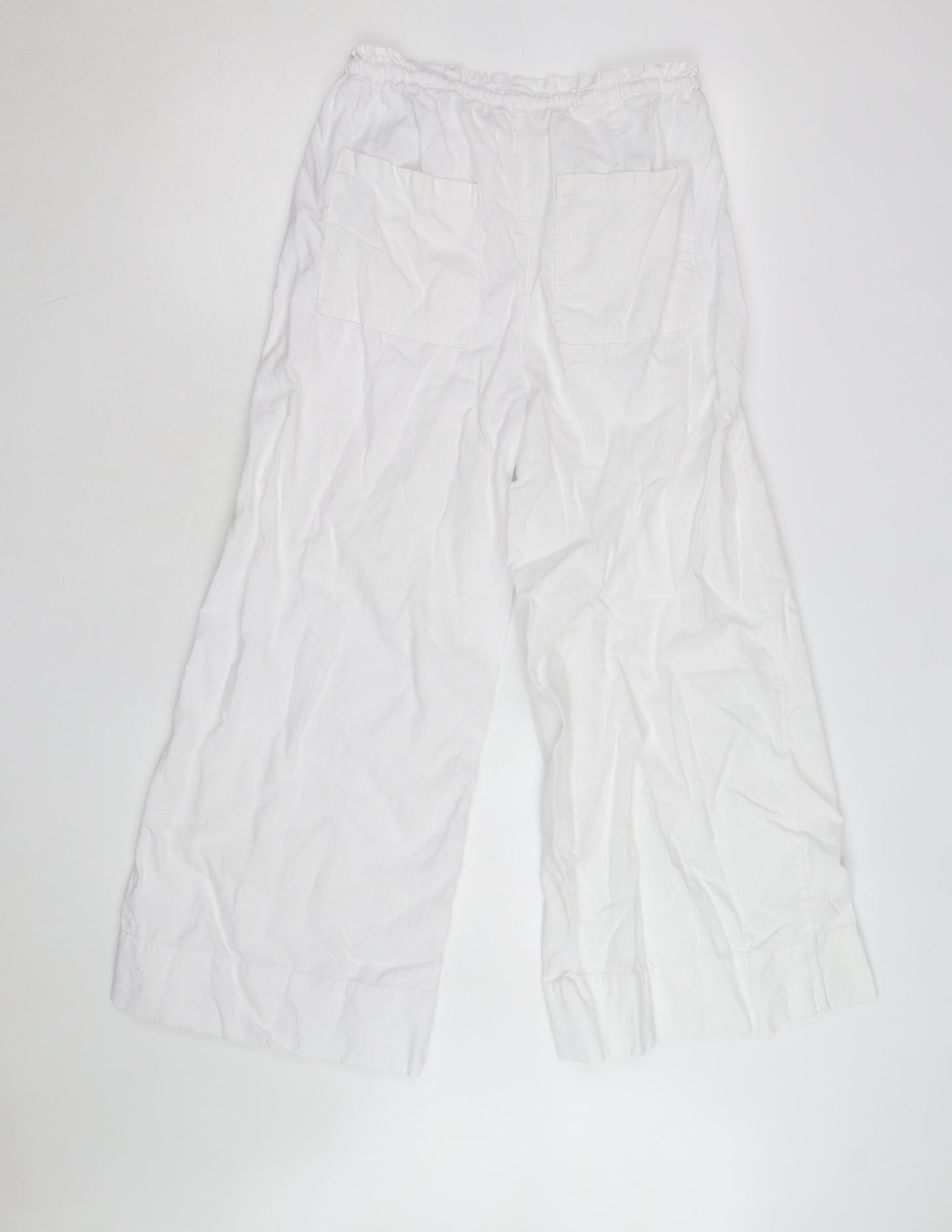 Marks and Spencer Women's White Linen Wide-Leg Trousers Size 8 Short
