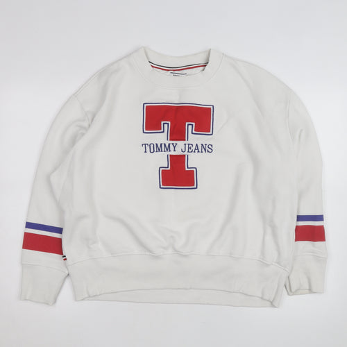 Tommy Jeans Men's White L Crew Neck Pullover Logo Sweatshirt