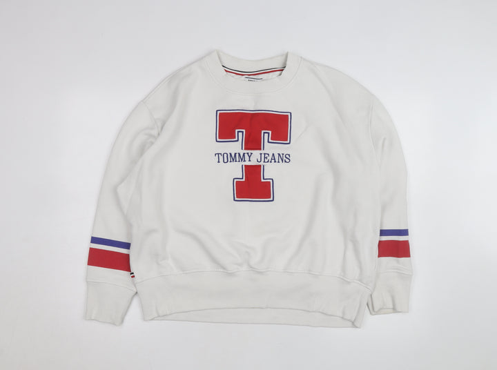 Tommy Jeans Men's White L Crew Neck Pullover Logo Sweatshirt