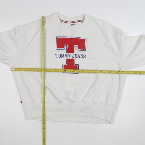 Tommy Jeans Men's White L Crew Neck Pullover Logo Sweatshirt