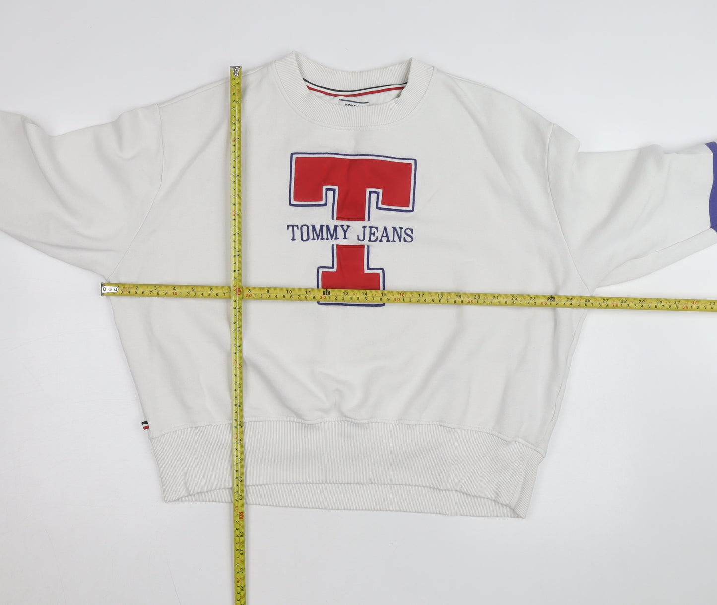 Tommy Jeans Men's White L Crew Neck Pullover Logo Sweatshirt