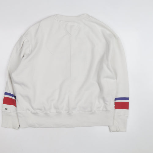 Tommy Jeans Men's White L Crew Neck Pullover Logo Sweatshirt