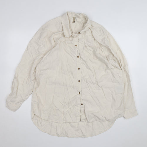 Soya Concept Men's Beige Cotton Linen Long Sleeve Button-Up Shirt Size M