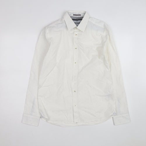 Ted Baker Men's White 15.5in Classic Long Sleeve Button-Up Shirt