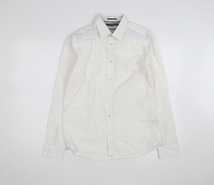 Ted Baker Men's White 15.5in Classic Long Sleeve Button-Up Shirt