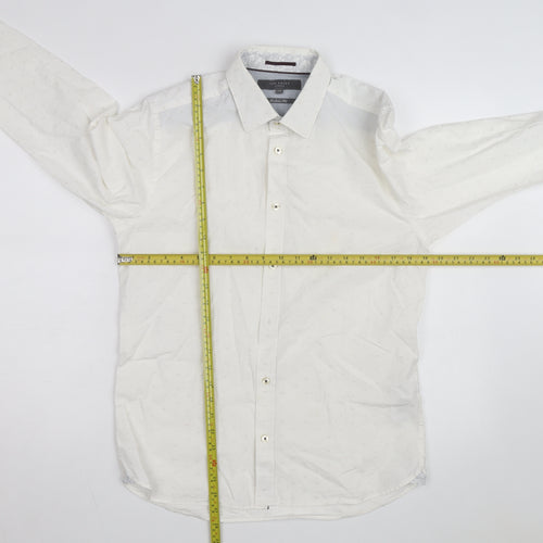 Ted Baker Men's White 15.5in Classic Long Sleeve Button-Up Shirt