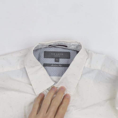 Ted Baker Men's White 15.5in Classic Long Sleeve Button-Up Shirt