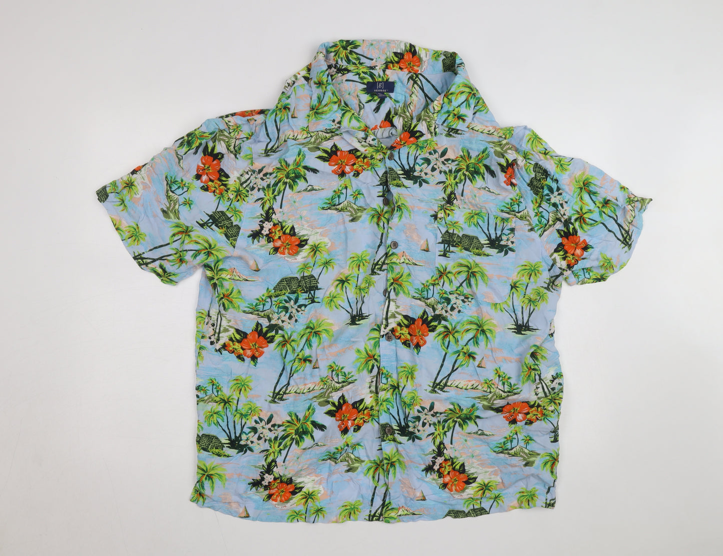 George Men’s Multicoloured 2XL Hawaiian Button-Up Shirt