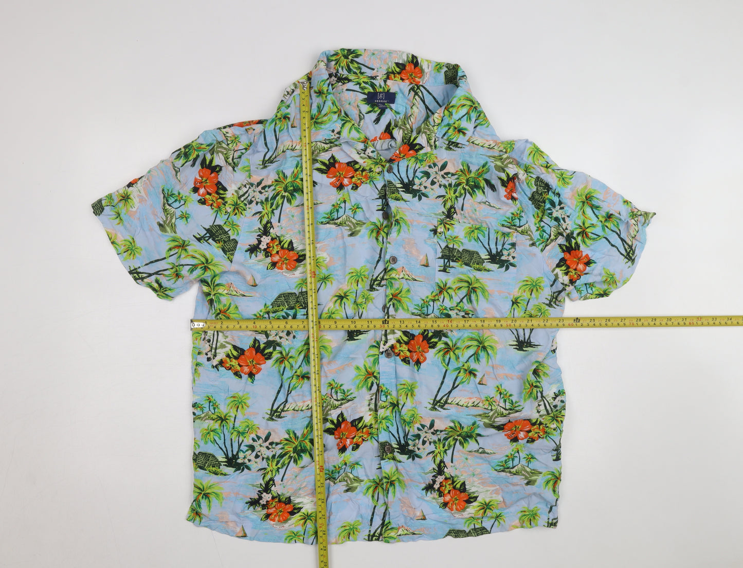 George Men’s Multicoloured 2XL Hawaiian Button-Up Shirt