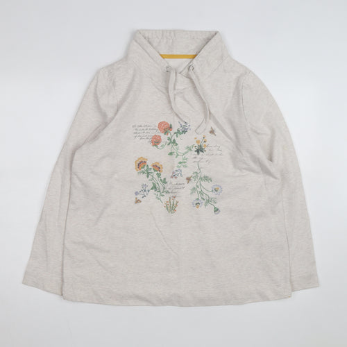 Bonmarché Women Beige Floral Print Pullover Hoodie Size 16