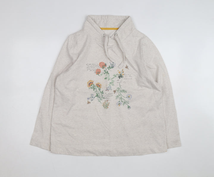 Bonmarché Women Beige Floral Print Pullover Hoodie Size 16