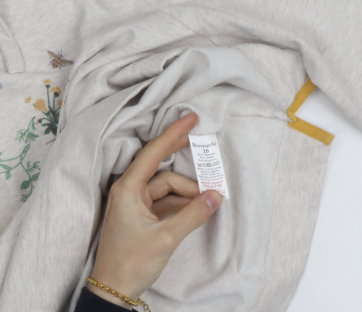 Bonmarché Women Beige Floral Print Pullover Hoodie Size 16