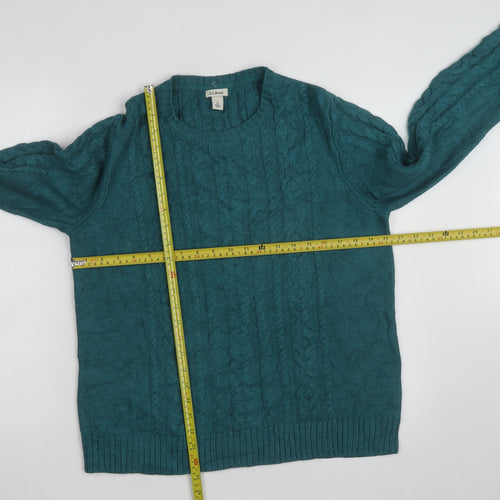 L.L.Bean Mens Green Cable-Knit Cotton Jumper Size L Crew Neck