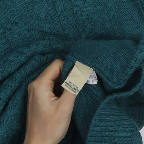L.L.Bean Mens Green Cable-Knit Cotton Jumper Size L Crew Neck