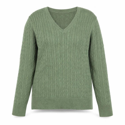 Eddie Bauer Women Green Cable-Knit V-Neck Cotton Jumper M
