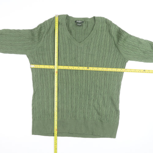 Eddie Bauer Women Green Cable-Knit V-Neck Cotton Jumper M