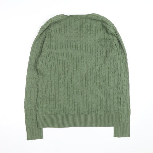 Eddie Bauer Women Green Cable-Knit V-Neck Cotton Jumper M