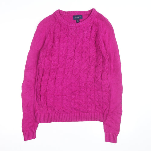 Lands' End Women's Pink Cable-Knit Cotton Jumper M 10-12 Crew Neck