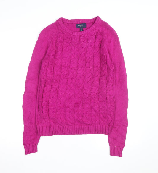 Lands' End Women's Pink Cable-Knit Cotton Jumper M 10-12 Crew Neck