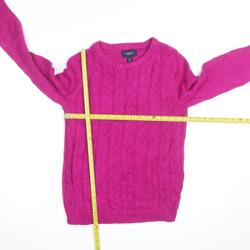 Lands' End Women's Pink Cable-Knit Cotton Jumper M 10-12 Crew Neck