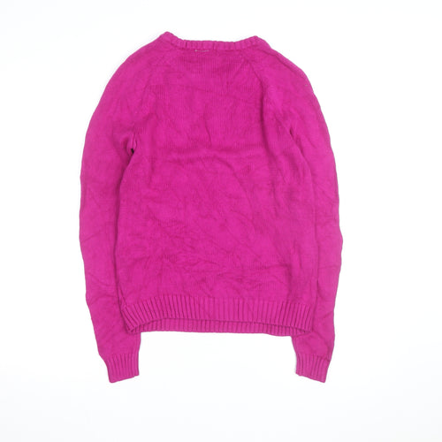 Lands' End Women's Pink Cable-Knit Cotton Jumper M 10-12 Crew Neck