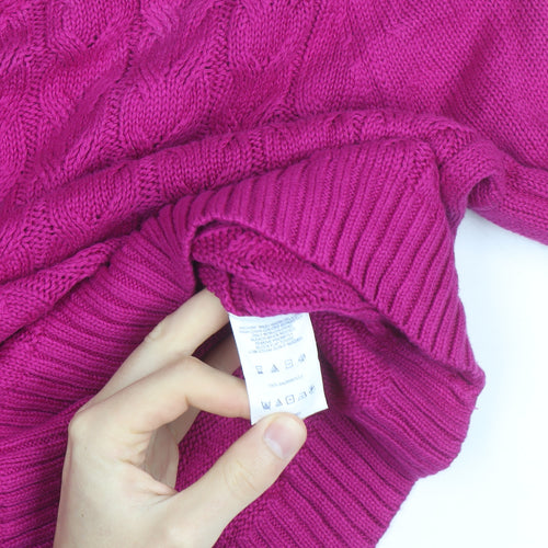 Lands' End Women's Pink Cable-Knit Cotton Jumper M 10-12 Crew Neck