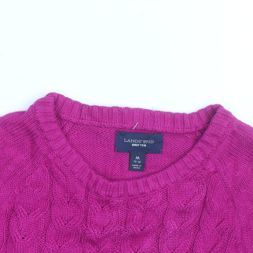 Lands' End Women's Pink Cable-Knit Cotton Jumper M 10-12 Crew Neck