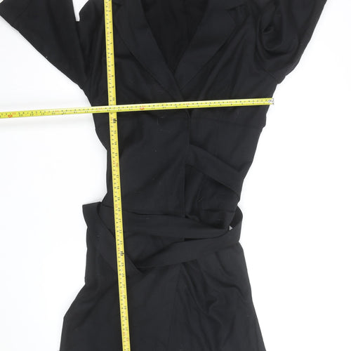 MaxMara Women’s Black Cotton Wrap Dress Size 14 Collared Belted Style