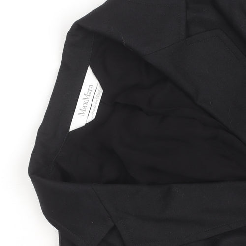 MaxMara Women’s Black Cotton Wrap Dress Size 14 Collared Belted Style