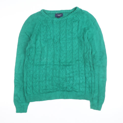 Lands' End Women's Green Cable Knit Cotton Jumper M 10-12