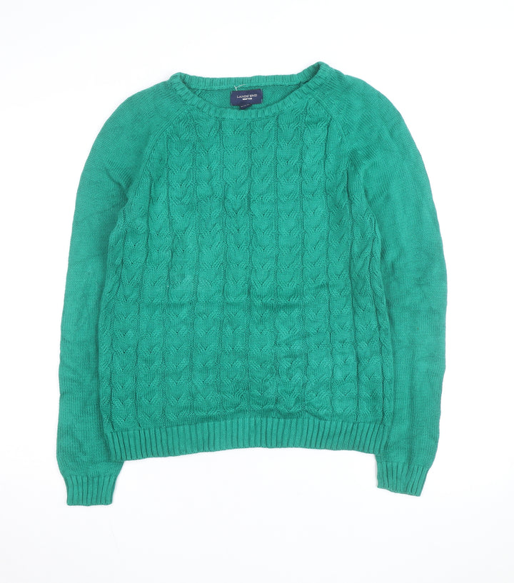 Lands' End Women's Green Cable Knit Cotton Jumper M 10-12