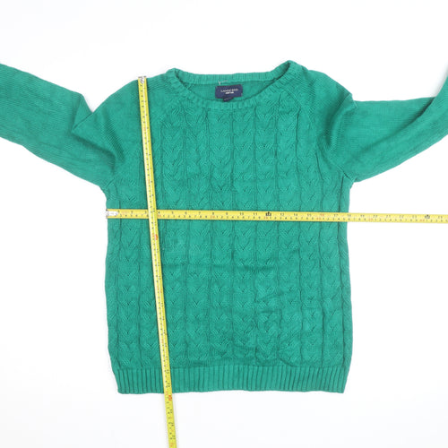 Lands' End Women's Green Cable Knit Cotton Jumper M 10-12