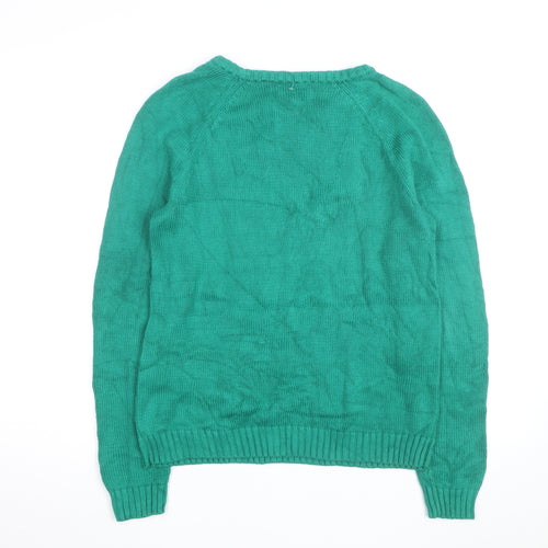 Lands' End Women's Green Cable Knit Cotton Jumper M 10-12
