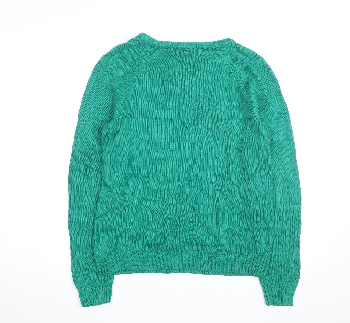 Lands' End Women's Green Cable Knit Cotton Jumper M 10-12
