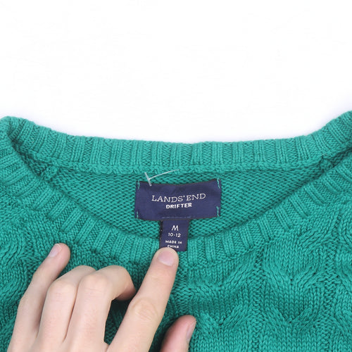 Lands' End Women's Green Cable Knit Cotton Jumper M 10-12
