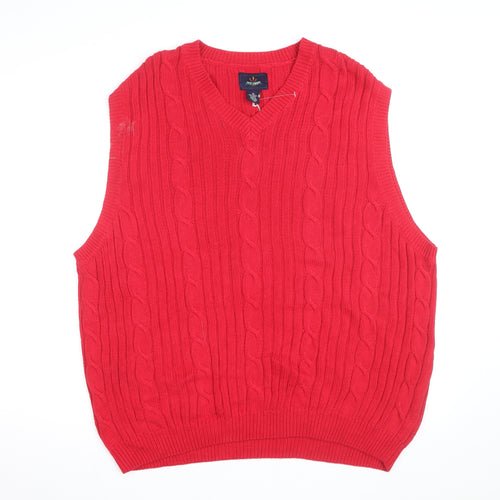 Ivy Crew Men's Red Cable-Knit Cotton V-Neck Sleeveless Jumper XL